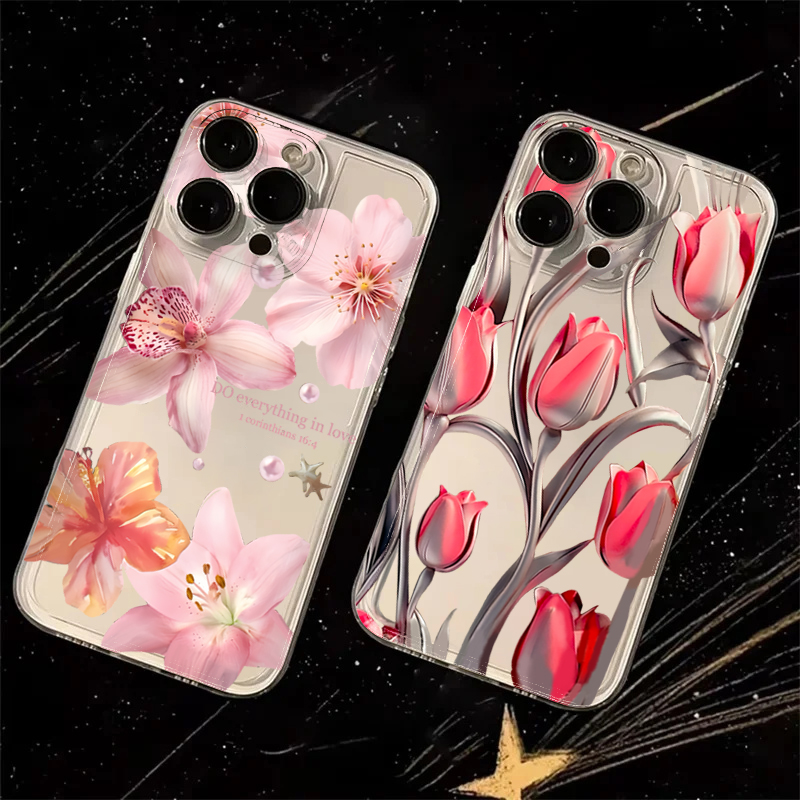 Phone Cases Red - Siliconen Telefoonhoesje met Leliebloem Motief voor