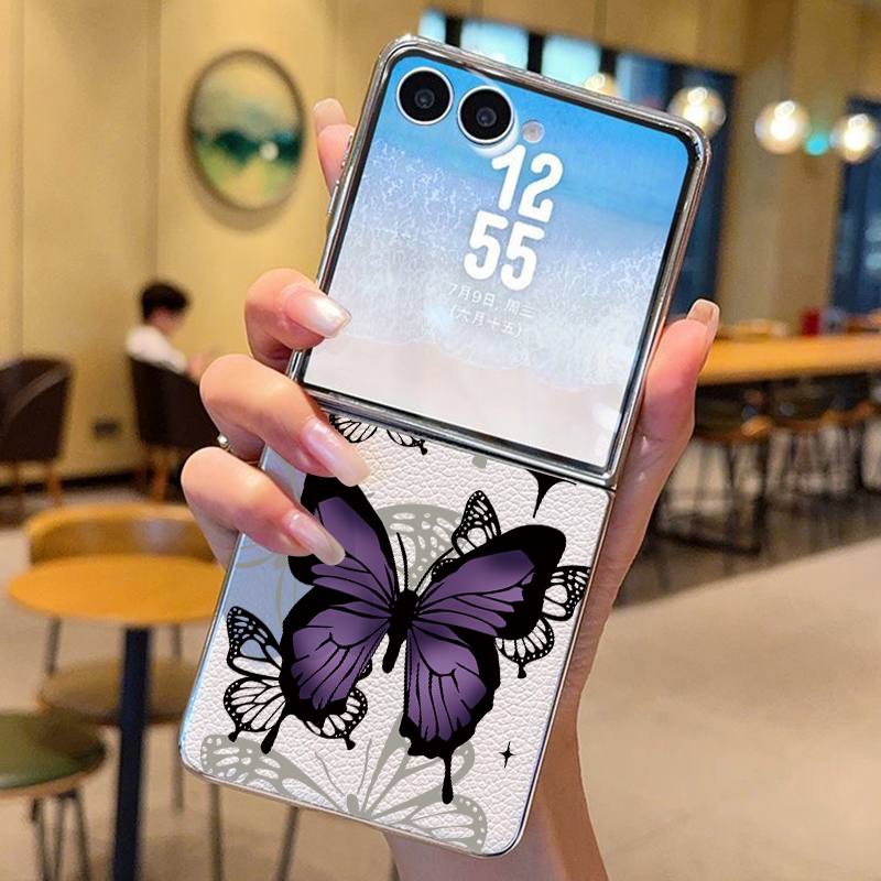 Phone Cases Z Fold 5 - Paarse vlinder PU lederen telefoonhoesje voor