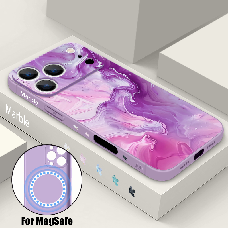 Phone Cases Purple - Paarse marmerprint magnetische telefoonhoes voor iPhone