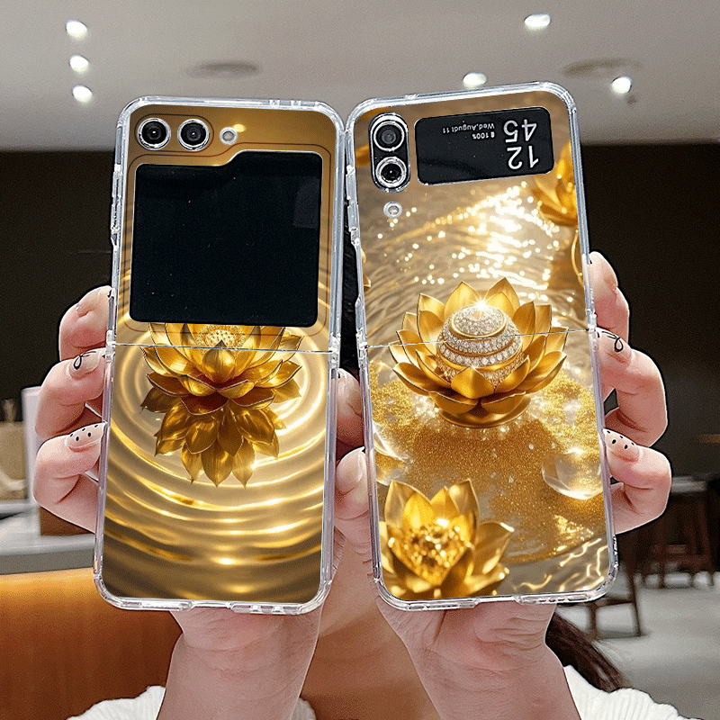 Phone Cases Z Flip 6 - Creatieve Gouden Lotusbloem Patroon Telefoonhoesje voor