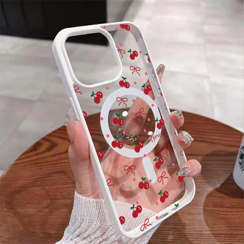 Phone Cases Red - Rode kersenprint magnetische telefoonhoes voor iPhone