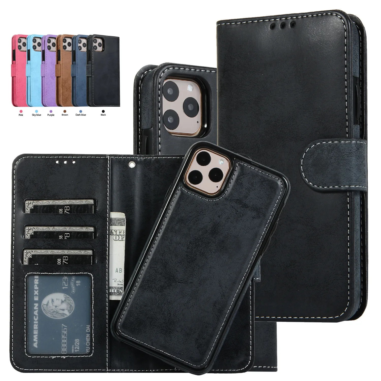 Phone Cases Classy - Luxe lederen verwijderbare flip portemonnee-kaarthoes voor