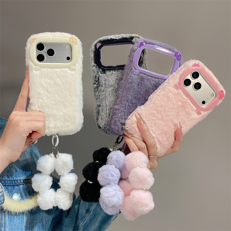Phone Cases For Iphone 16 - Luxe effenkleurige pluche telefoonhoes voor iPhone