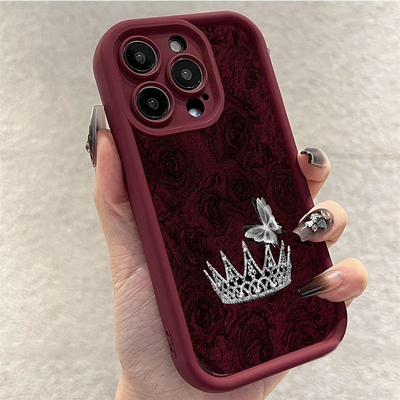 Phone Cases Red - Telefoonhoesje Rode Roos Zilveren Kroon voor