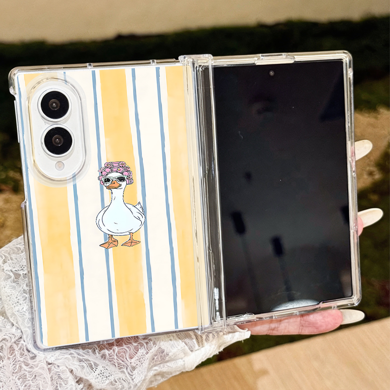 Phone Cases Z Fold 5 - Transparant telefoonhoesje met gestreept eendmotief voor