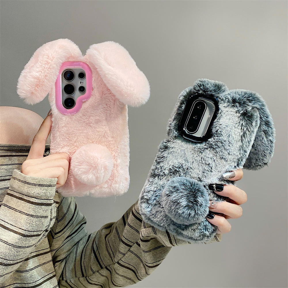 Phone Cases Samsung Galaxy - Schattige Konijnenoren Pluizige Stand Telefoon Case